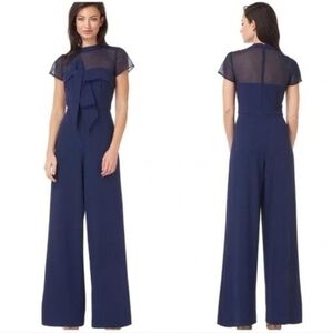 🔹️JS Collections🔹️ Navy Blue Stretch Crepe Illusion Bow Jumpsuit